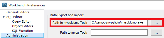 Path for mysqldump executable