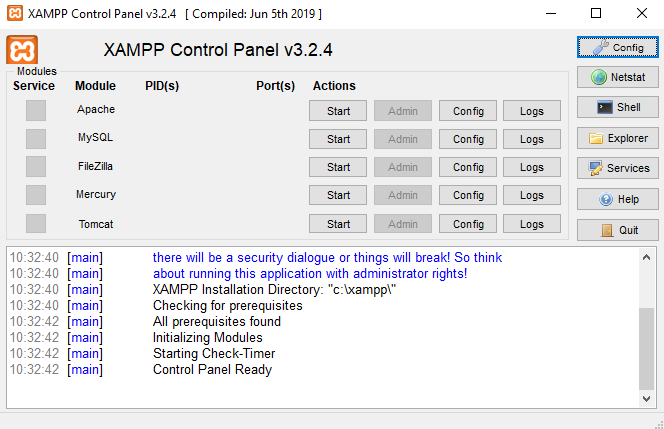 XAMPP Control Panel